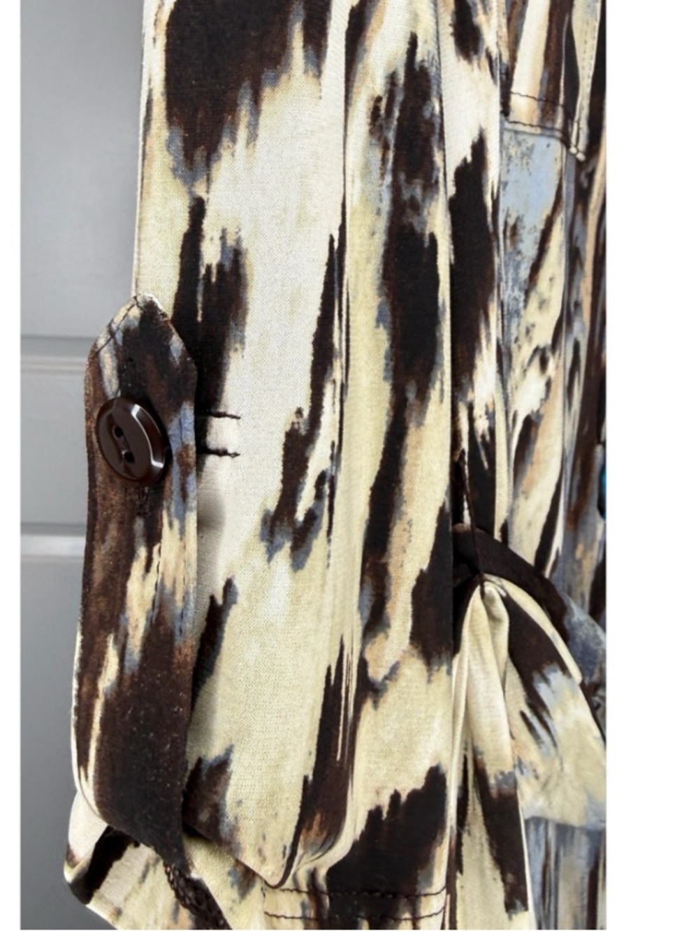 Saint Tropez West Sz 6 Abstract Ikat Style Button Front Dress Tie Waist | GUC - Picture 9 of 11